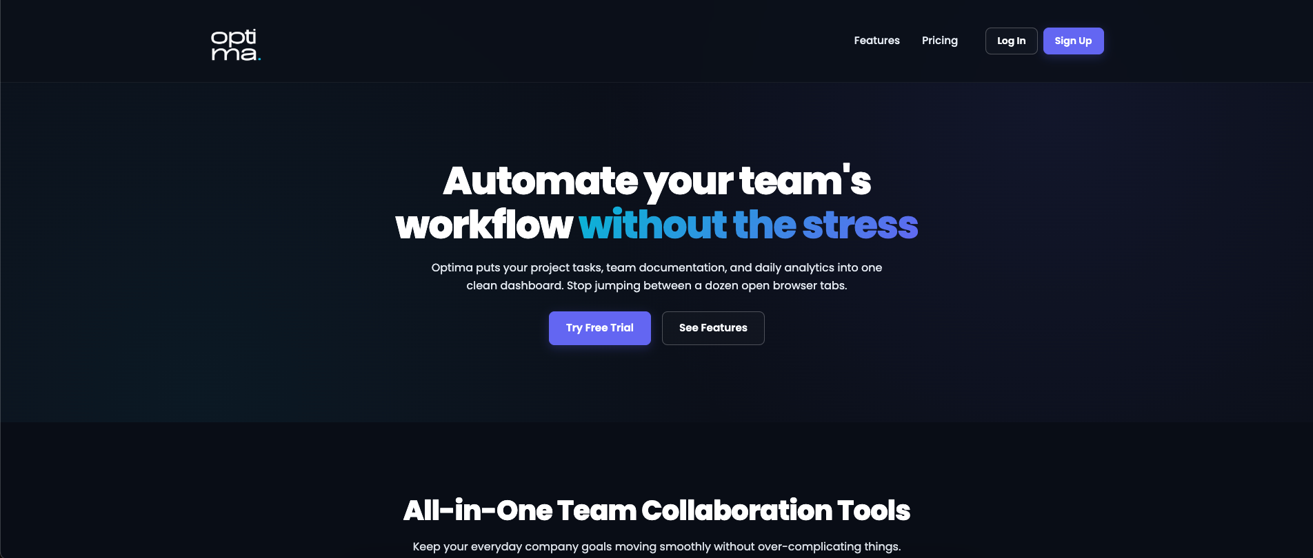 Screenshot of Optima website